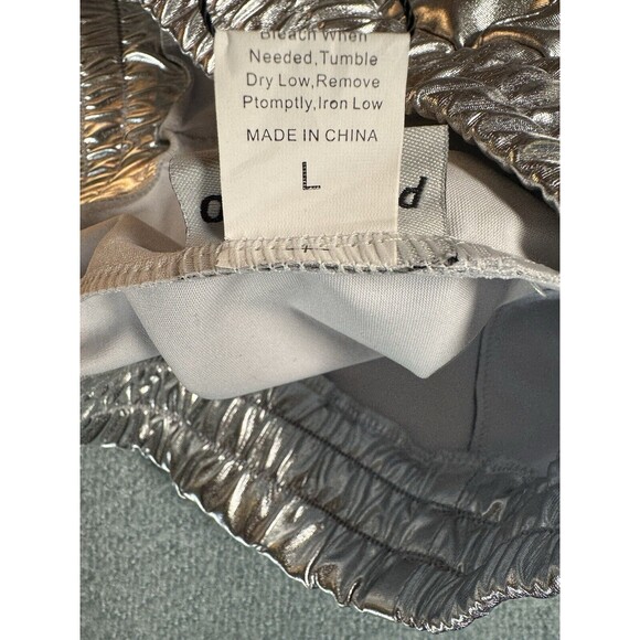 Pumpkino Silver Tight Metallic Shorts Shiny Hot‎ Pants Elastic Size Large - Picture 5 of 11